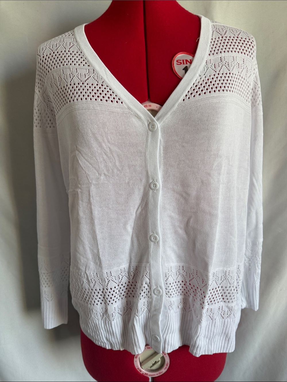Women's White V-Neck Button-Front Knit Cardigan